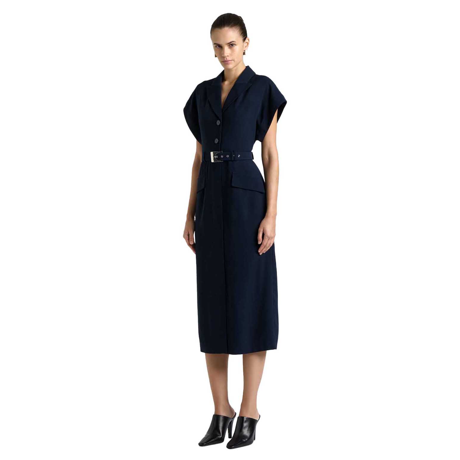 Cue Viscose Twill Belted Midi Pencil Dress